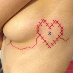 Cross-stitch heart tattoo by Mariette #Mariette #crossstitch #heart #blueink #redink