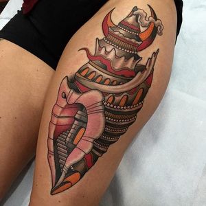 Castle Shell Tattoo by James Cumberland #shell #castle #neotraditional #neotraditionalartist #traditional #JamesCumberland