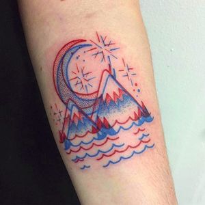 3-D mountains by Winston the Whale (via IG -- benumerik) #winstonthewhale #3dtattoo #mountains