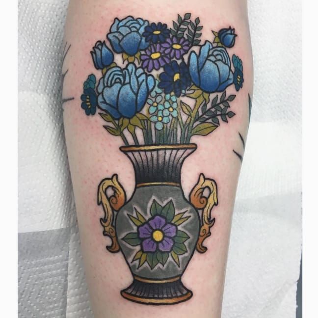 Custom Traditional Flower Vase Tattoo by Smash  Angry Monkey Tattoo