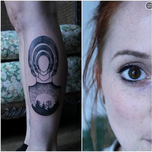 Surrealistic tattoo by Clara Teresa #ClaraTeresa #blackwork #dotwork #surrealism #surrealistic #surreal #woman #forest