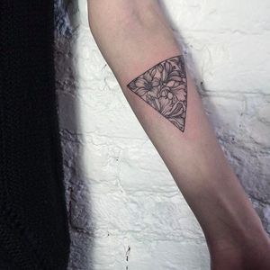 Triangle floral tattoo design by Ira Shmarinova #linework #dotwork #side #blackwork #flowers #geometric #blackwork #triangle #IraShmarinova