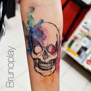 Watercolor Skull Tattoo by Brunoplay #watercolorskull #watercolor #skull #Brunoplay