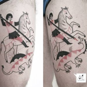 Medieval art inspired tattoo Axel Ejsmont #AxelEjsmont #medievalart #stgeorge #dragon #horse