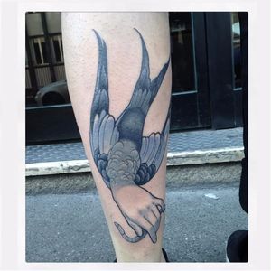 Poetic bird tattoo by Gianpiero Cavaliere #GianpieroCavaliere #newschool #turquoise #bird