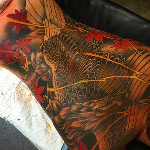 Hawk back piece tattoo by Matty D. Mooney. #japanese #tattoo #hawk #mattydmooney #backtattoo