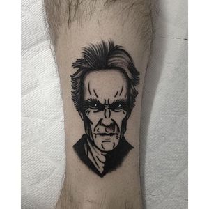 Clint Eastwood Tattoo by Joel Menazzi #Blackwork #portrait #ClintEastwood #Actor #BlackworkPortrait #PopCulture #JoelMenazzi