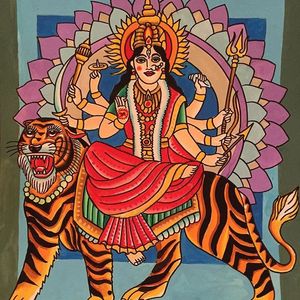 A depiction of Sri Durga Devi via Robert Ryan (IG—robertryan323). #Devi #fineart #paintings #woodblockprints #RobertRyan