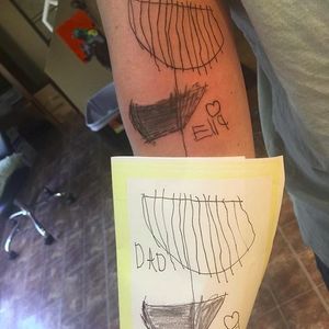 I honestly love child sketch tattoos. By Matt Leahy (via IG -- matt_leahy_tattoos) #mattleahy #discgolf #frisbeegolf #frisbeegolftattoo #discgolftattoos