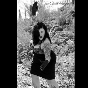 Dallas recreates Russ Meyer's Faster Pussycat... Kill Kill with photographer Tara Goodell #DallasValentine #plusmodel #tattooedbabes #AmericanTraditional #model #pinup #glamor #TaraGoodell