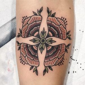 Neo traditional mandala flower tattoo by Hilary Jane. #HilaryJane #neotraditional #nature #grecian #floraandfauna #flower #flower #mandala #flowermandala