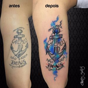 Restauração de Chris Santos. #ChrisSantos #ancoras #anchor #tatuadoresdobrasil #aquarela #watercolor #caligrafia #lettering #corda #rope