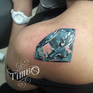 Big realistic blue diamond by Timbo #Timbo #diamondtattoo #bluediamond #blue #diamond