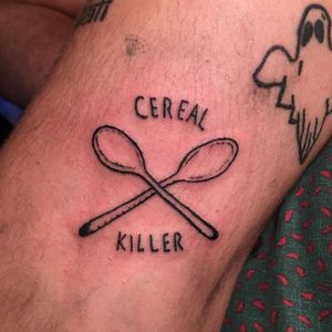 Cereal killer, spoon tattoo #rottenkiwii #spoon #cerealkiller #lettering #linework #simple