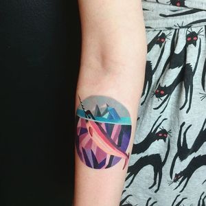 Narwhal tattoo by Sasha Unisex. #SashaUnisex #semiabstract #geometric #color #narwhal #circle
