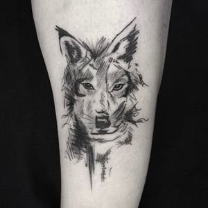 Wolf sketch tattoo by Mike Burns #losangelestattoo #wolf #sketch #sketchstyle #sketchy #MikeBurns