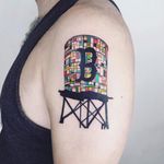 Brooklyn water tower tattoo by Laura Martinez #LauraMartinez #newyorktattoo #color #illustrative #Brooklyn #newyrok #nyc #watertower #stainedglass