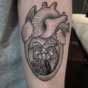 Chicken Heart Tattoo by Susanne König #heart #anatomicalheart #dotwork #illustrative #SusanneKonig