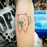 Cat tattoo by Bona Sunama. #BonaSunama #BonaSunamaRaquel #simple #cute #animals #critters #naive #cat #pet #kitty