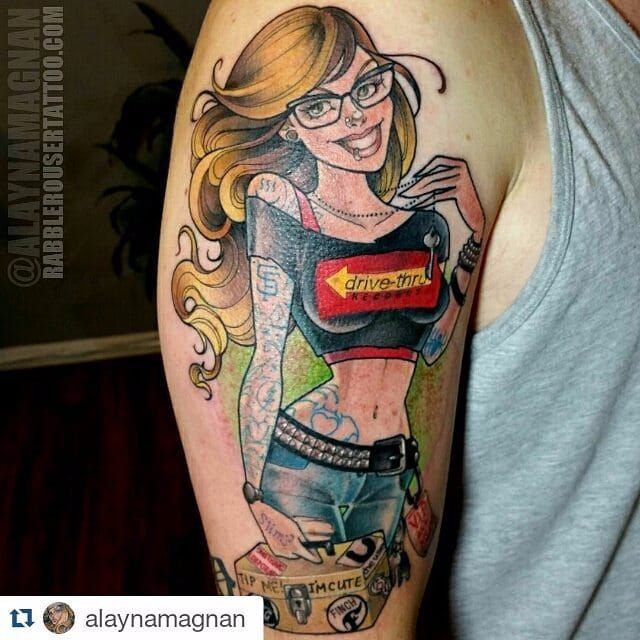 neo traditional pin up girl tattoo