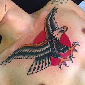 Classic eagle on chest tattoo by Chris Marchetto. #chrismarchetto #chesttattoo #eagle #traditional #classic