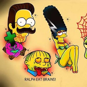 United we geek tattoo flash by Phil Wall. #PhilWall #geek #flash #flashes #geeky #Simpsons