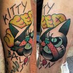 Kitty Weed Tattoo by Łukasz Balon #graphictattoos #graphictradtitional #traditionaltattoo #traditionaltattoos #traditionalartist #creativetattoos #abstractattoos #contemporarytattoos #LukaszBalon