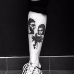 Léon and Mathilda blackwork hand poke portrait tattoos by Maks Mariańczuk. #MaksMarianczuk #BlameMax #handpoke #blackwork #sticknpoke #portrait #popculture #icon #leontheprofessional #mathilda