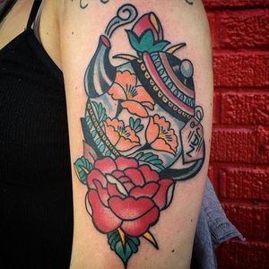 Teapot Tattoo by Christopher Ayalin #teapot #tea #traditional #oldschool #flowers #flower #rose #traditionalartist #ChristopherAyalin