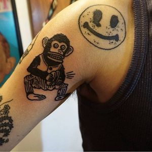 Jolly Chimp Tattoo by Jack Naver #JollyChimp #toytattoos #childhood #traditional #JackNaver