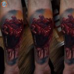 Hand holding a bloody heart. Tattoo by James Artink. #realism #colorrealism #gore #horror #blood #heart #JamesArtink