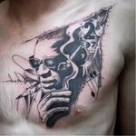 Ray Charles tattoo by Sadhu le Serbe #SadhuLeSerbe #graphic #portrait #blackwork #raycharles