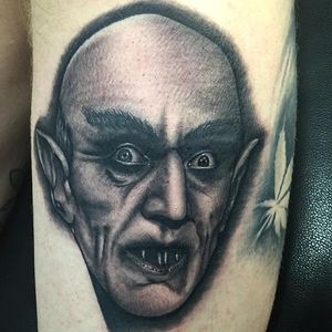 Count Orlok Portrait Tattoo by Dylan Kelly #CountOrlok #CountOrlokTattoo #Nosferatu #NosferatuTattoos #HorrorTattoos #HorrorTattoo #Horror #DylanKelly #portrait #blackwork