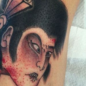 Bloody Japanese head of a man tattooed by Horiokami. #HORIOKAMI #horimono #MushinStudio #JapaneseTattoo #bloody #namakubi
