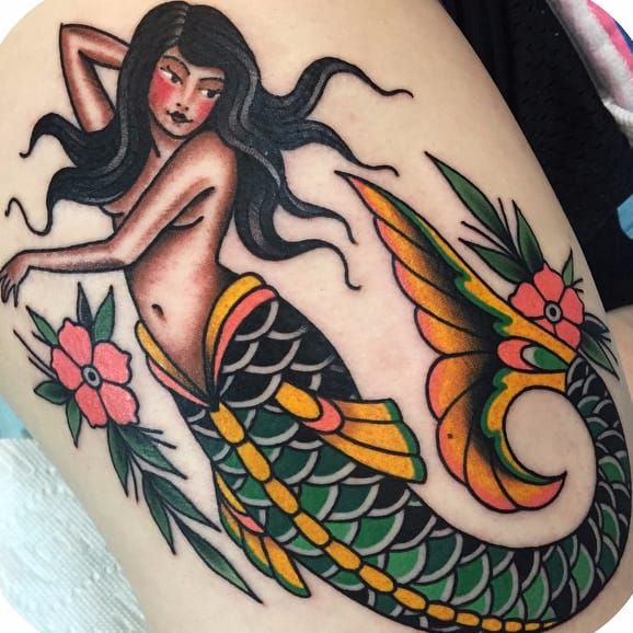 Vintage mermaid tattoo Mermaid tattoos Flash tattoo