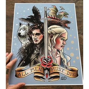 ‘Game of Thrones’ flash painting by Quyen Dinh. #QuyenDinh #parlortattooprint #flash #tattooflash #paintings #flashpaintings #traditional #popculture #artist #FlashFriday