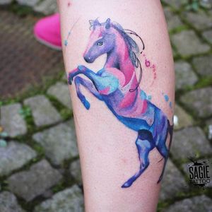 Watercolor Horse Tattoo by Sagie Tatuering #horse #horsetattoo #watercolor #watercolorhorse #watercolorhorsetattoo #watercolortattoos #SagieTatuering