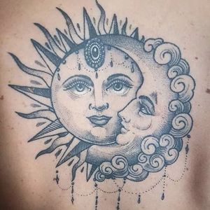 Sun and moon by Flo Nuttall #FloNuttall #sun #moon #blackwork #tattoooftheday