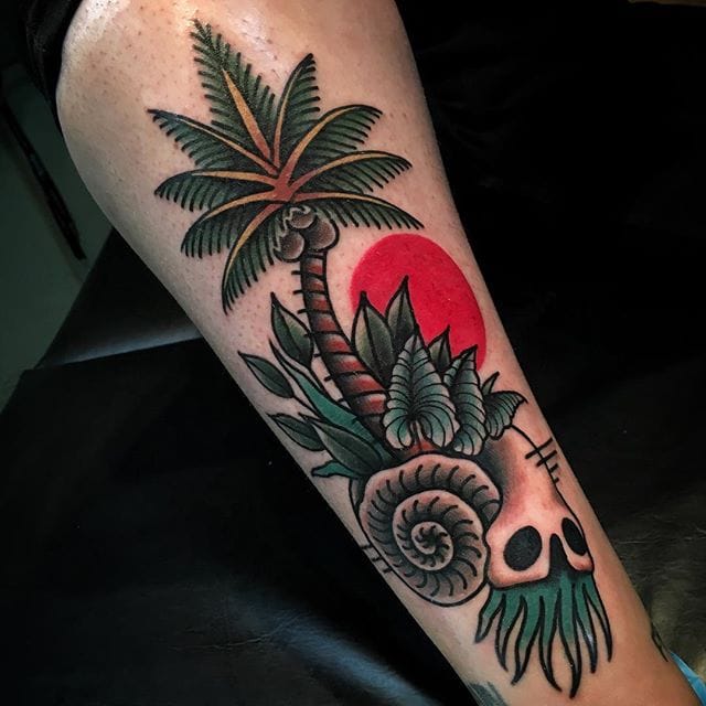 Palm Tree Tattoo by Victor Vaclav #palmtree #treetattoo #tropicaltattoo #tr...