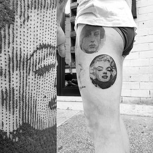 Dot matrix Marilyn Monroe portrait by Marco Bordi. #MarcoBordi #blackwork #dotmatrix #contemporary #lines #impression #portrait #marilynmonroe #icon #actress