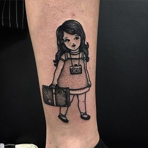 Blackwork little girl tattoo by Sarah Whitehouse. #SarahWhitehouse #Manchester #UK #blackwork #littlegirl #kid #girl #cute #adorable #wanderlust #travel #dotwork