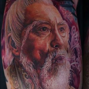 A portrait of Lieh Lo from one of his later Kung Fu films by Mario Hartmann (IG—mario_hartmann_tattooist). #color #MarioHartmann #LiehLo #portraiture #realism