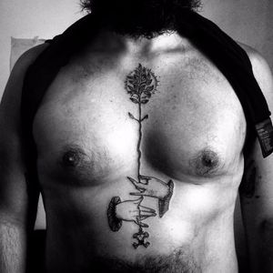 Mysterious tattoo by Caroline Vitelli #CarolineVitelli #blackwork #engraving #botanical