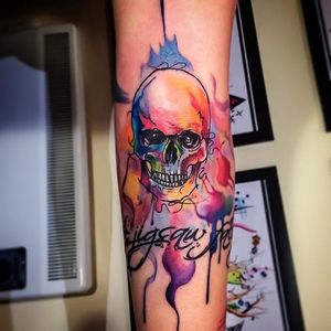 Watercolor Skull Tattoo by Edson Alves de Melo #watercolorskull #watercolor #skull #EdsonAlvesdeMelo