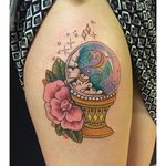 Crystal Ball Tattoo by Rachelle Downs #crystalball #fortuneteller #traditional #rachelledowns
