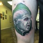 With a face like that there is no way Voldemort wouldn't be evil. Tattoo by Jonathan Penchoff. (Via IG - earthgrasper)