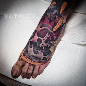 Neo Traditional Skull Tattoo by Matt Curzon #skull #skulltattoo #neotraditionalskull #neotraditionalskulltattoos #neotraditional #neotraditionaltattoo #neotraditionaltattoos #MattCurzon