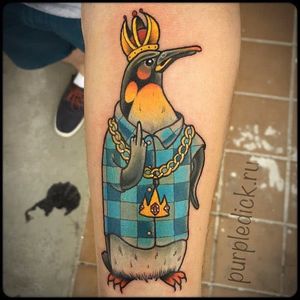 Gangsta penguin by Dmitriy Yakovlev. #gangsta #penguin #bird #neotraditional #DmitriyYakovlev