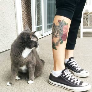 Cat tattoo by Georgina Liliane. Photo via Instagram @enfantvon #cat #cattattoo #GeorginaLiliane