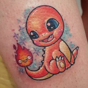 Calcifer x Charmander tattoo #calcifer #studioghibli #fire #anime #film #animation #ghibli #howlsmovingcastle #pokemon #charmander #cute #kawaii